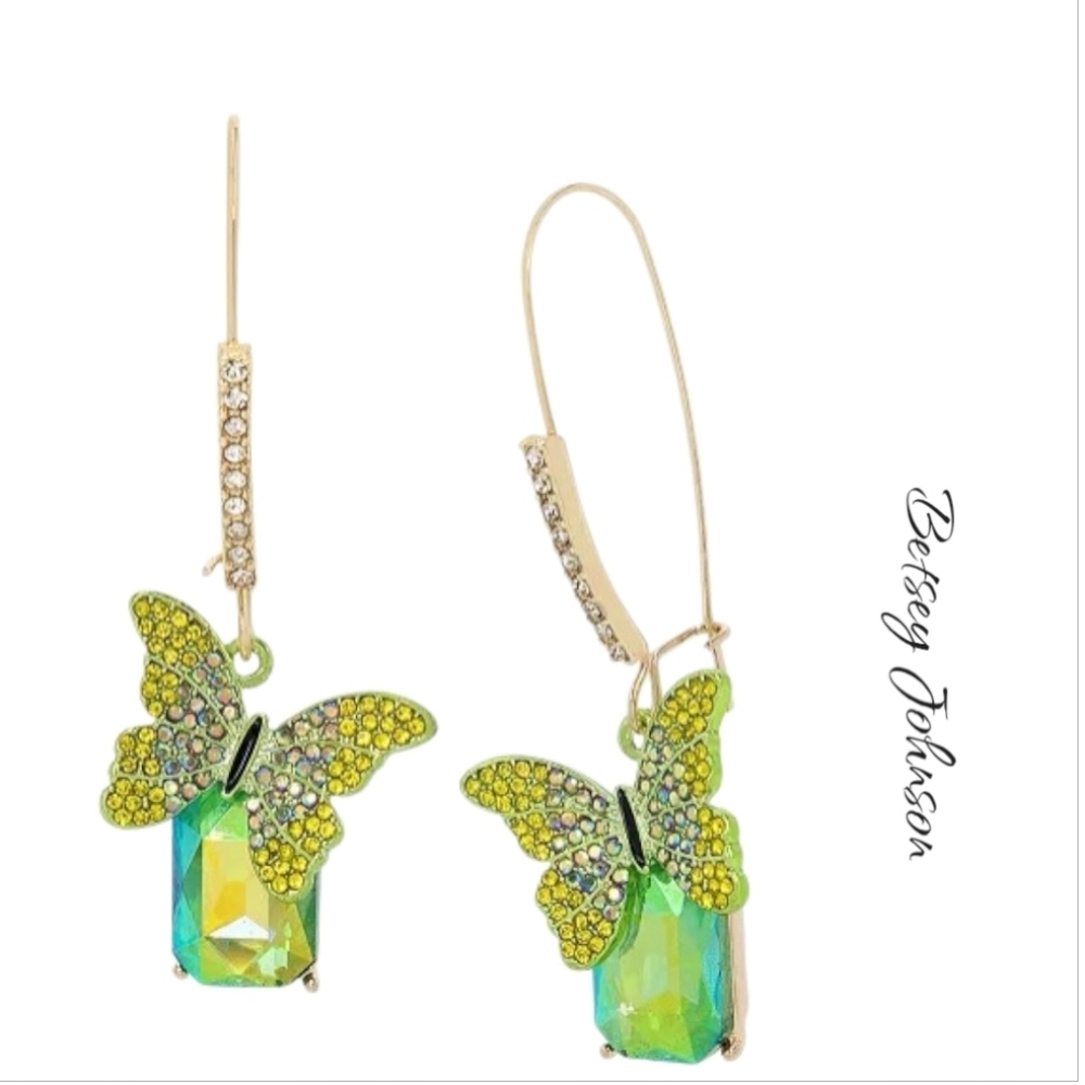 NWT Betsey Johnson Faux Stone Butterfly Dangle Earrings